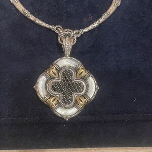 KONSTANTINO silver and gold mother of pearl black diamond pendant necklace